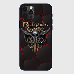 Чехол для iPhone 12 Pro Max Baldurs Gate 3 logo red black geometry, цвет: 3D-черный