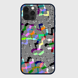 Чехол для iPhone 12 Pro Max Серая абстракция с цветными элементами, цвет: 3D-черный