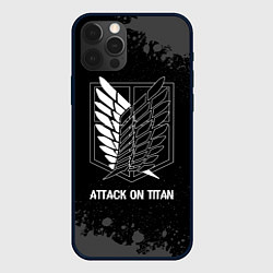 Чехол для iPhone 12 Pro Max Attack on Titan glitch на темном фоне, цвет: 3D-черный