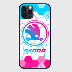 Чехол для iPhone 12 Pro Max Skoda neon gradient style, цвет: 3D-черный