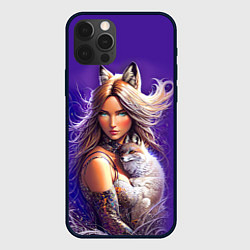 Чехол iPhone 12 Pro Max A fox girl with a fox cub - neural network