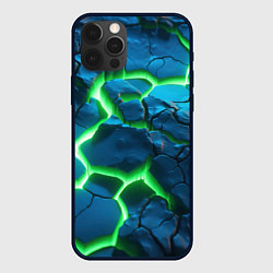 Чехол для iPhone 12 Pro Max Разлом зеленых плит, цвет: 3D-черный