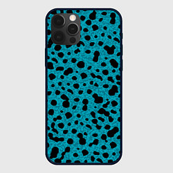 Чехол iPhone 12 Pro Max Пятнистый паттерн чёрно-голубой