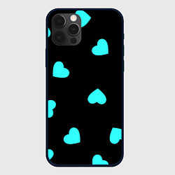 Чехол iPhone 12 Pro Max С голубыми сердечками на черном