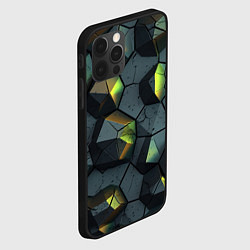 Чехол для iPhone 12 Pro Max Черная текстура с зелеными камнями, цвет: 3D-черный — фото 2