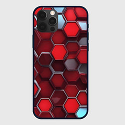 Чехол для iPhone 12 Pro Max Cyber hexagon red, цвет: 3D-черный