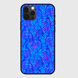 Чехол для iPhone 12 Pro Max Синие неоновые листья, цвет: 3D-черный