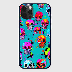 Чехол для iPhone 12 Pro Max Паттерн из ярких черепов - поп-арт - мода, цвет: 3D-черный