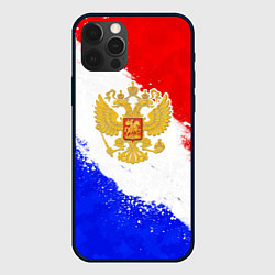 Чехол для iPhone 12 Pro Max Герб РФ - триколор красками, цвет: 3D-черный
