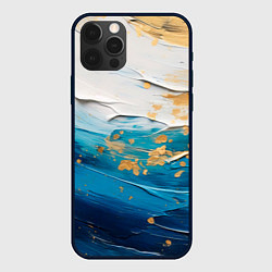 Чехол iPhone 12 Pro Max Белый, синий, золотой импасто абстракция