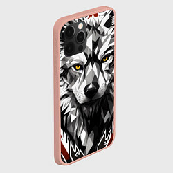 Чехол для iPhone 12 Pro Max Черный волк - полигональная голова зверя, цвет: 3D-светло-розовый — фото 2