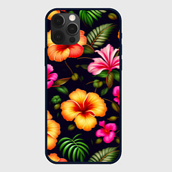 Чехол для iPhone 12 Pro Max Гавайские цветы узор, цвет: 3D-черный