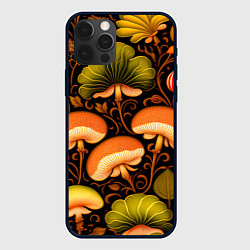 Чехол для iPhone 12 Pro Max Грибы с листвой узор, цвет: 3D-черный
