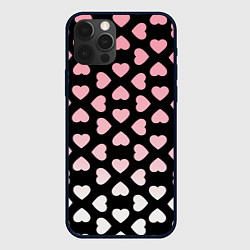 Чехол iPhone 12 Pro Max Розовые сердечки на чёрном