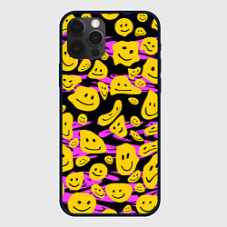 Чехол для iPhone 12 Pro Max Растекшийся смайл на пиксельном фоне, цвет: 3D-черный