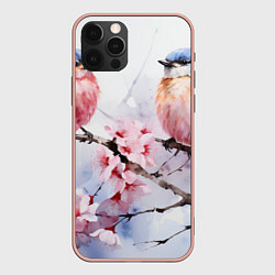 Чехол iPhone 12 Pro Max Птицы в ветвях сакуры акварель