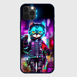 Чехол для iPhone 12 Pro Max Cool kitten - cyberpunk - neon glow, цвет: 3D-черный