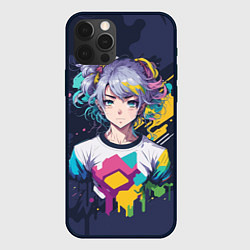 Чехол для iPhone 12 Pro Max Аниме с фиолетовыми волосами, цвет: 3D-черный