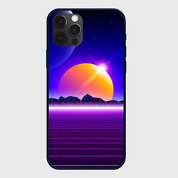 Чехол iPhone 12 Pro Max Mountains - sun - space - vaporwave