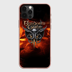 Чехол iPhone 12 Pro Max Baldurs Gate 3 fire logo