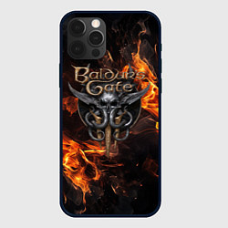 Чехол iPhone 12 Pro Max Baldurs Gate 3 fire logo