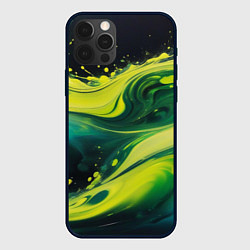 Чехол для iPhone 12 Pro Max Жидкая текущая зеленая краска, цвет: 3D-черный