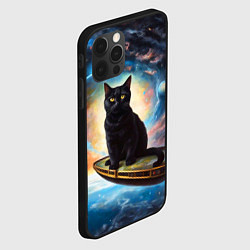 Чехол для iPhone 12 Pro Max Черный кот на космическом корабле летящий в космос, цвет: 3D-черный — фото 2