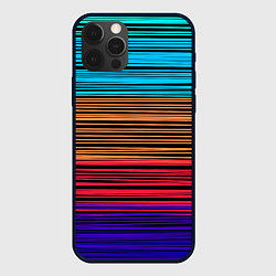 Чехол для iPhone 12 Pro Max Разноцветные тонкие линии, цвет: 3D-черный