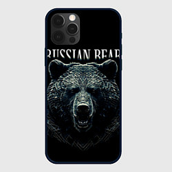 Чехол iPhone 12 Pro Max Русский медведь на черном фоне