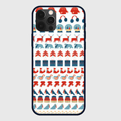 Чехол для iPhone 12 Pro Max Зимний новогодний принт с оленями подарками, цвет: 3D-черный