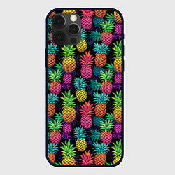 Чехол iPhone 12 Pro Max Разноцветные ананасы паттерн