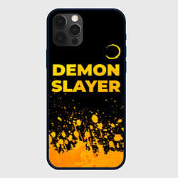 Чехол для iPhone 12 Pro Max Demon Slayer - gold gradient: символ сверху, цвет: 3D-черный