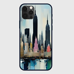 Чехол для iPhone 12 Pro Max Нью-Йорк холст масло - нейросеть, цвет: 3D-черный
