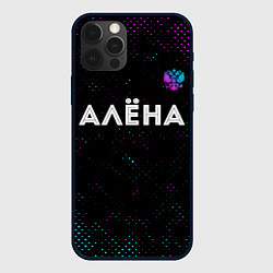 Чехол для iPhone 12 Pro Max Алёна и неоновый герб России: символ сверху, цвет: 3D-черный