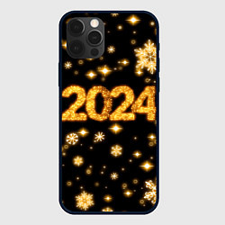 Чехол iPhone 12 Pro Max Новый 2024 год - золотые снежинки