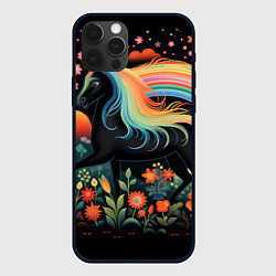 Чехол iPhone 12 Pro Max Лошадка с радужной гривой в стиле фолк-арт