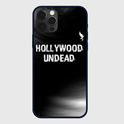 Чехол для iPhone 12 Pro Max Hollywood Undead glitch на темном фоне посередине, цвет: 3D-черный
