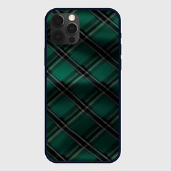 Чехол iPhone 12 Pro Max Тёмно-зелёная диагональная шотландская клетка