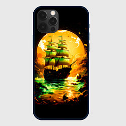 Чехол для iPhone 12 Pro Max Парусник на фантастическом закате, цвет: 3D-черный