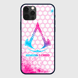 Чехол для iPhone 12 Pro Max Assassins Creed neon gradient style, цвет: 3D-черный