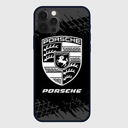 Чехол для iPhone 12 Pro Max Porsche speed на темном фоне со следами шин, цвет: 3D-черный