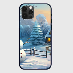 Чехол для iPhone 12 Pro Max Новый год и снеговик, цвет: 3D-черный