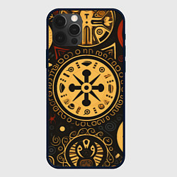 Чехол для iPhone 12 Pro Max Узор в славянском стиле на тёмном фоне, цвет: 3D-черный