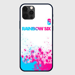 Чехол для iPhone 12 Pro Max Rainbow Six neon gradient style посередине, цвет: 3D-черный