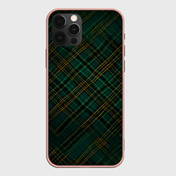 Чехол iPhone 12 Pro Max Тёмно-зелёная диагональная клетка в шотландском ст