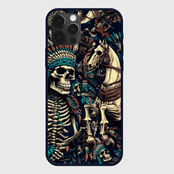 Чехол iPhone 12 Pro Max Татуировка скелета индейца и ковбоя в техасе