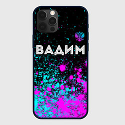 Чехол для iPhone 12 Pro Max Вадим и неоновый герб России посередине, цвет: 3D-черный