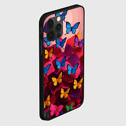 Чехол для iPhone 12 Pro Max Разноцветные бабочки - розовые цветы, цвет: 3D-черный — фото 2