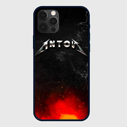 Чехол iPhone 12 Pro Max Антон в стиле металлика - огонь и искры
