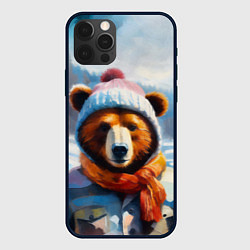 Чехол для iPhone 12 Pro Max Бурый медведь в зимней одежде, цвет: 3D-черный